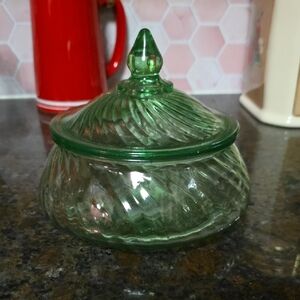 Green Glass Swirl Candy Dish